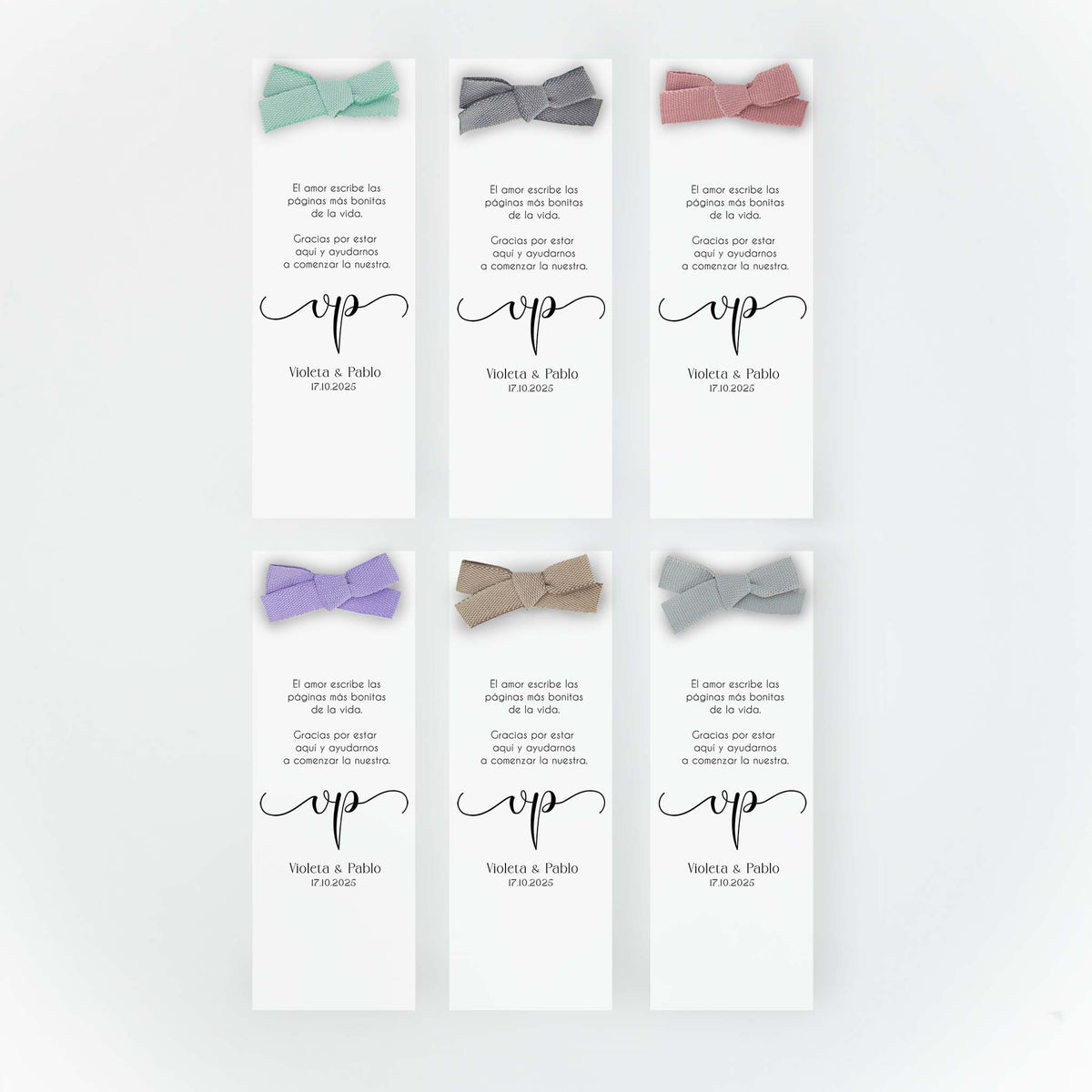 Opciones del color de lazo para el marcapáginas con lápiz eterno de la colección para boda "eterna".