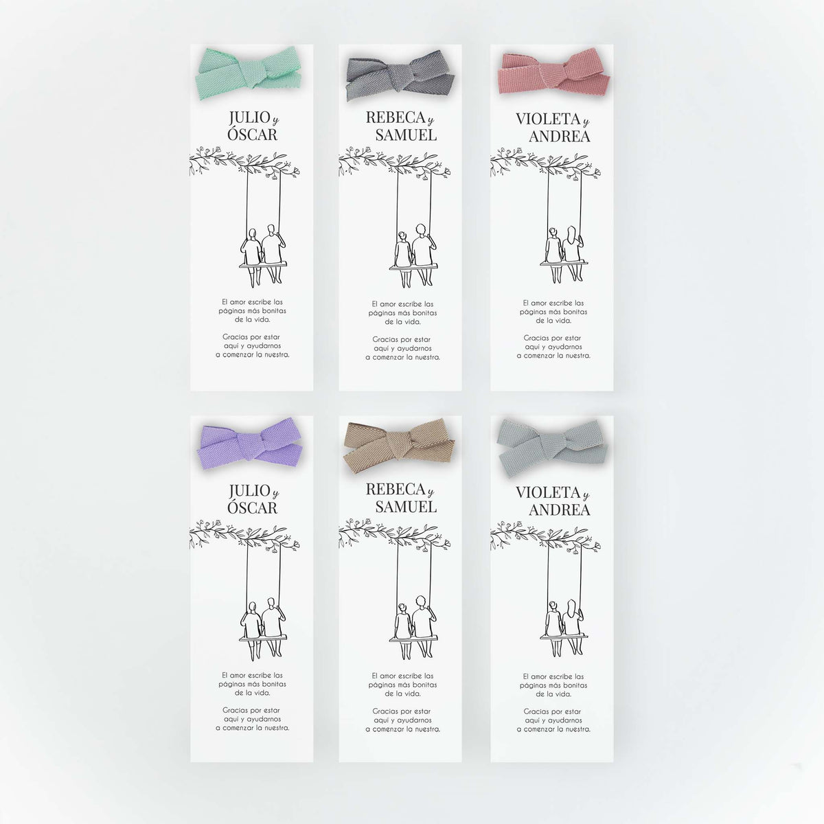 Opciones del color de lazo para el marcapáginas con lápiz eterno de la colección para boda "susurros".