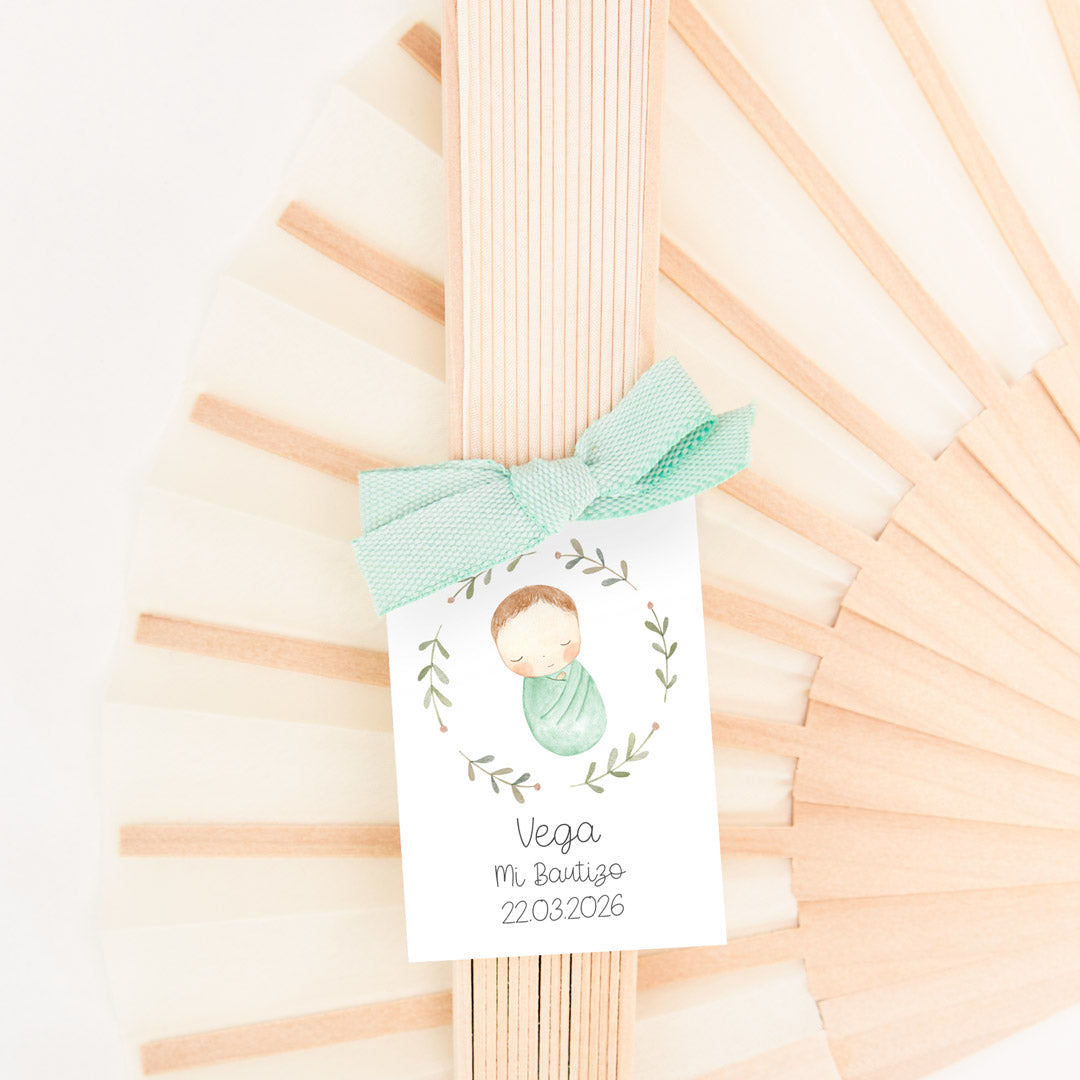 Abanico de Madera para Invitados de Bautizo