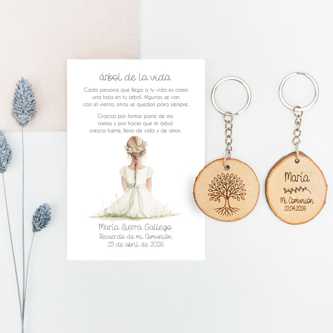 Llavero Árbol de la Vida con Tarjeta para Invitados de Comunión