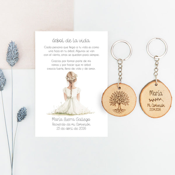 Llavero Árbol de la Vida con Tarjeta para Invitados de Comunión