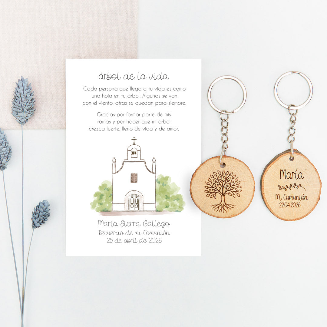 Llavero Árbol de la Vida con Tarjeta para Invitados de Comunión