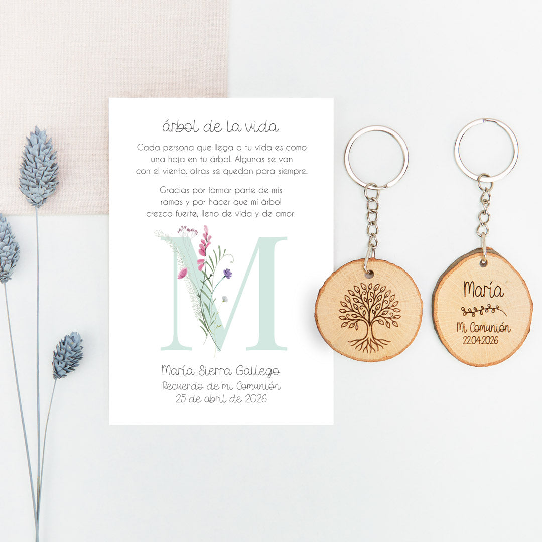 Llavero Árbol de la Vida con Tarjeta para Invitados de Comunión