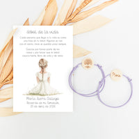 pulsera en tarjeta árbol de la vida para invitados de comunión con diseño de la colección boho. 