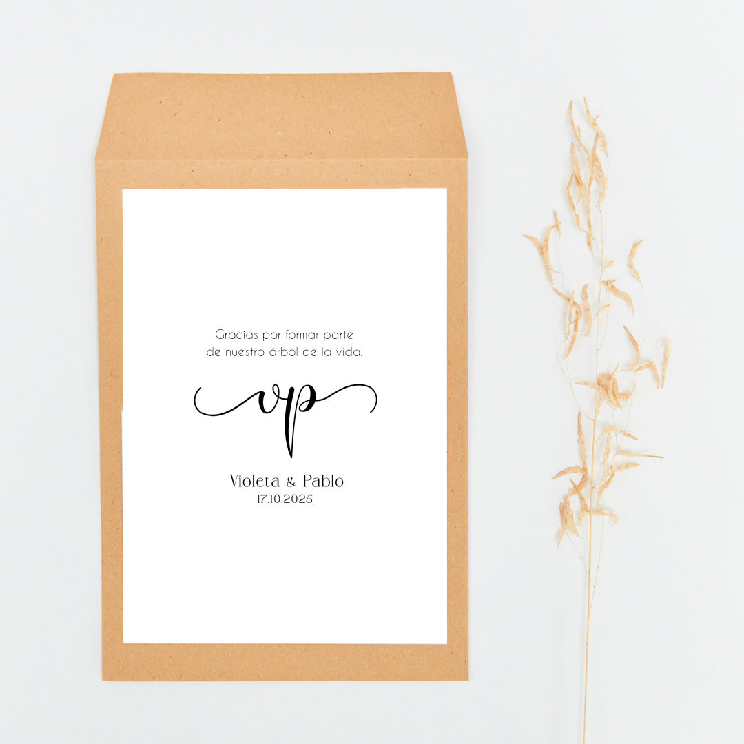 Sobre personalizado para la pulsera árbol de la vida de la colección Eterna para invitados de Boda