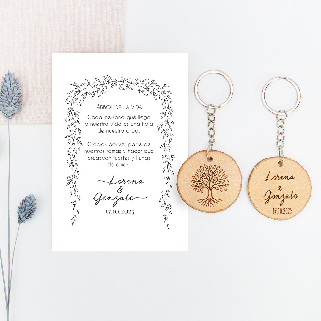 Llavero árbol de la vida de la colección Bosque Secreto para invitados de Boda