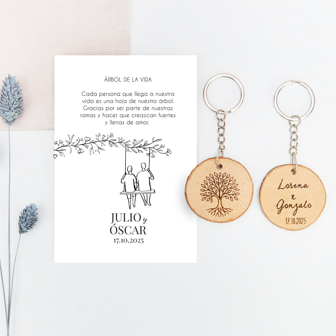 Llavero árbol de la vida de la colección Susurros con diseño de chicos para invitados de Boda