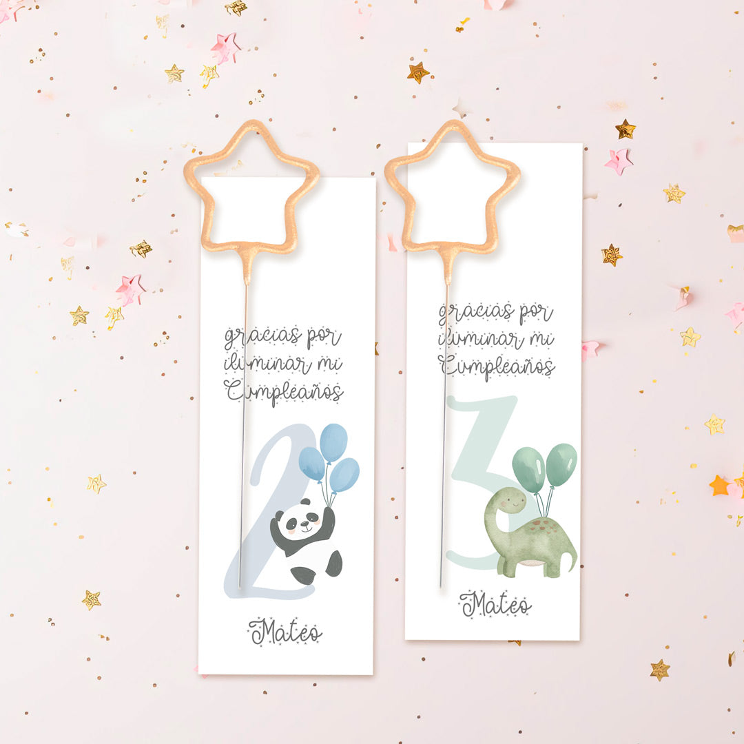 Bengala Estrella con Tarjeta para Invitados de Cumpleaños