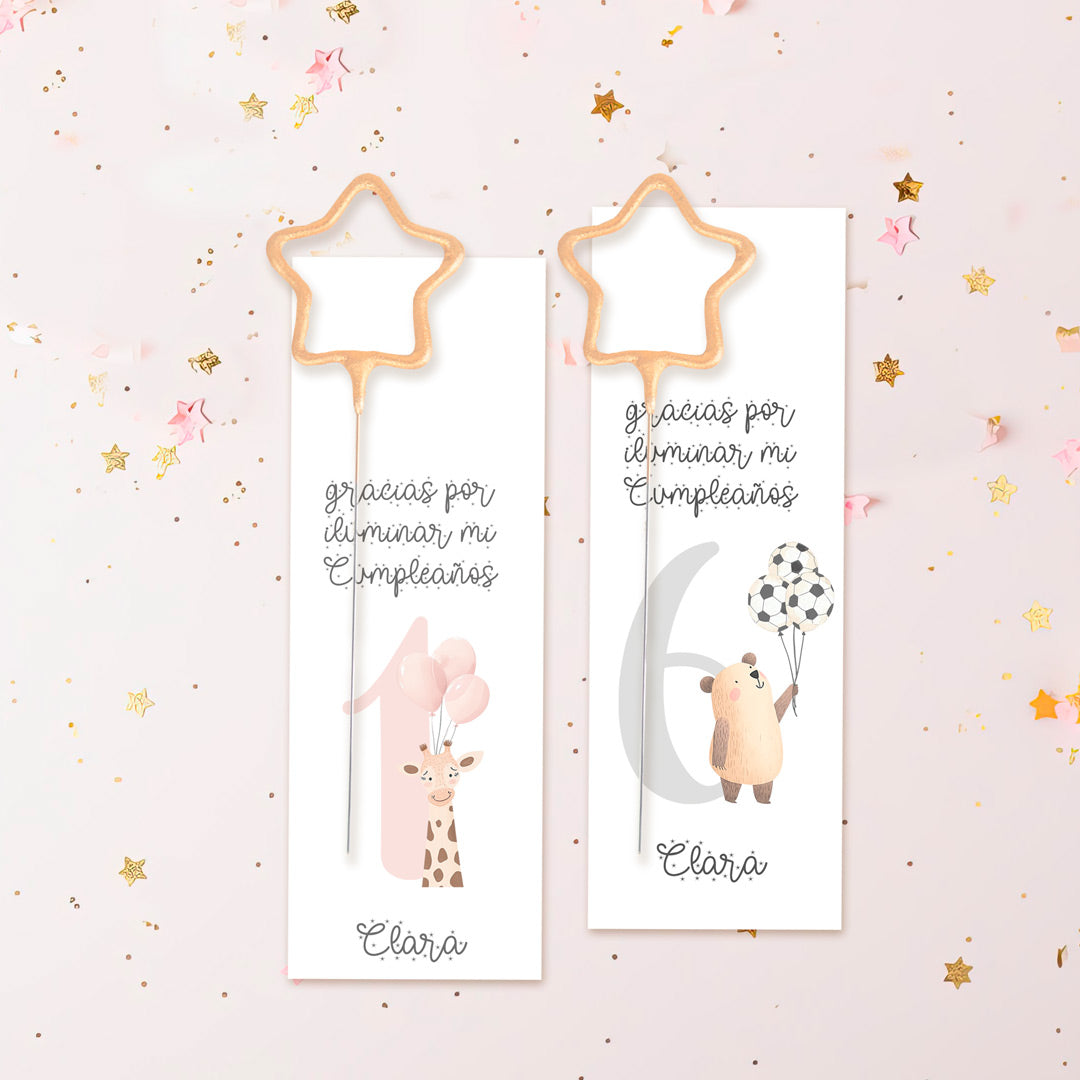 Bengala Estrella con Tarjeta para Invitados de Cumpleaños