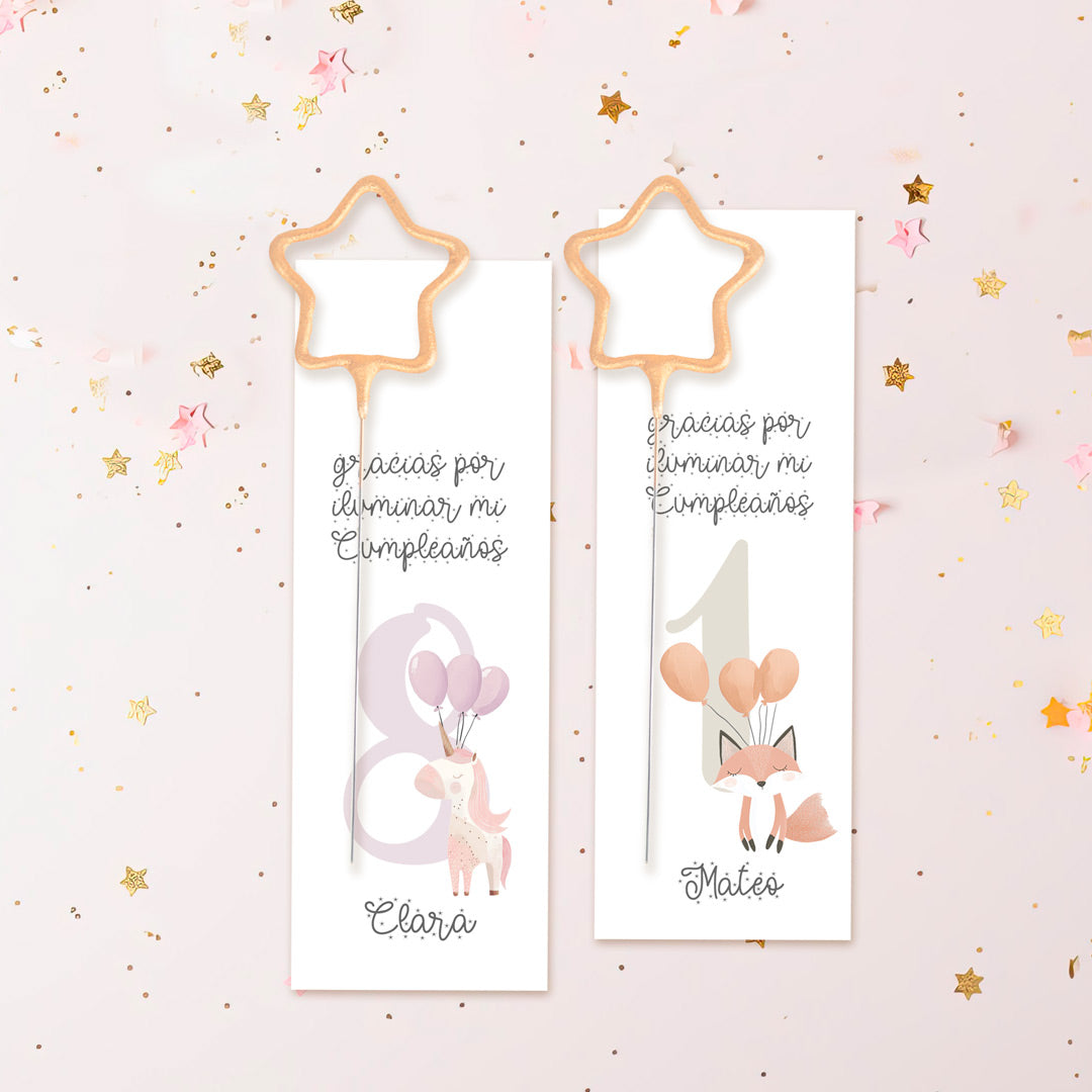 Bengala Estrella con Tarjeta para Invitados de Cumpleaños