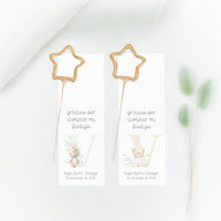 Bengala en forma de estrella con tarjeta personalizada de la colección Inicial para bautizo