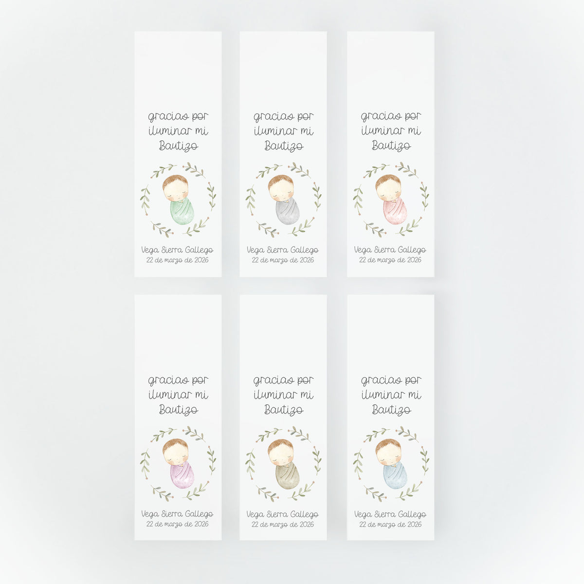 Bengalas estrella con tarjeta de la colección Rosco Bebé en distintos colores para bautizo