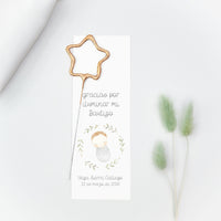 Bengala en forma de estrella con tarjeta personalizada de la colección Rosco Bebé para bautizo