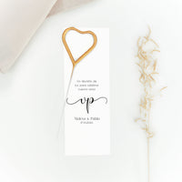 Bengala en forma de corazón con tarjeta personalizada de la colección Eterna para boda