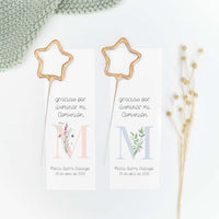 Bengala en forma de estrella con tarjeta personalizada de la colección Inicial para comunión