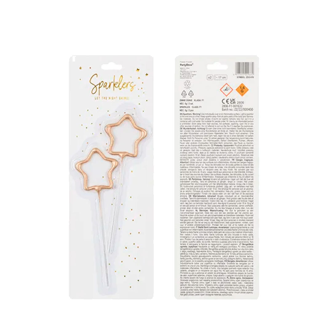 Bengalas con Forma de Estrella Doradas | 16,5 cm (Pack 2 uds.)