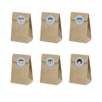 Bolsas kraft Woodland con pegatinas de zorro, ciervo, mapache, búho, castor y erizo. Pack de 6 bolsas.