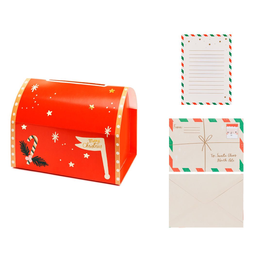 Buzón de Papá Noel de Cartón para Montar | Incluye 5 Cartas y 5 Sobres