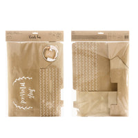 Packaging del buzón de papel kraft con inscripción blanca Just Married para mensajes y tarjetas de boda. Tamaño 30×30,5×16,5 cm.