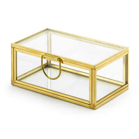Detalle de la caja porta alianzas de vidrio con marco metálico. Perfecta para alianzas o arras de boda.