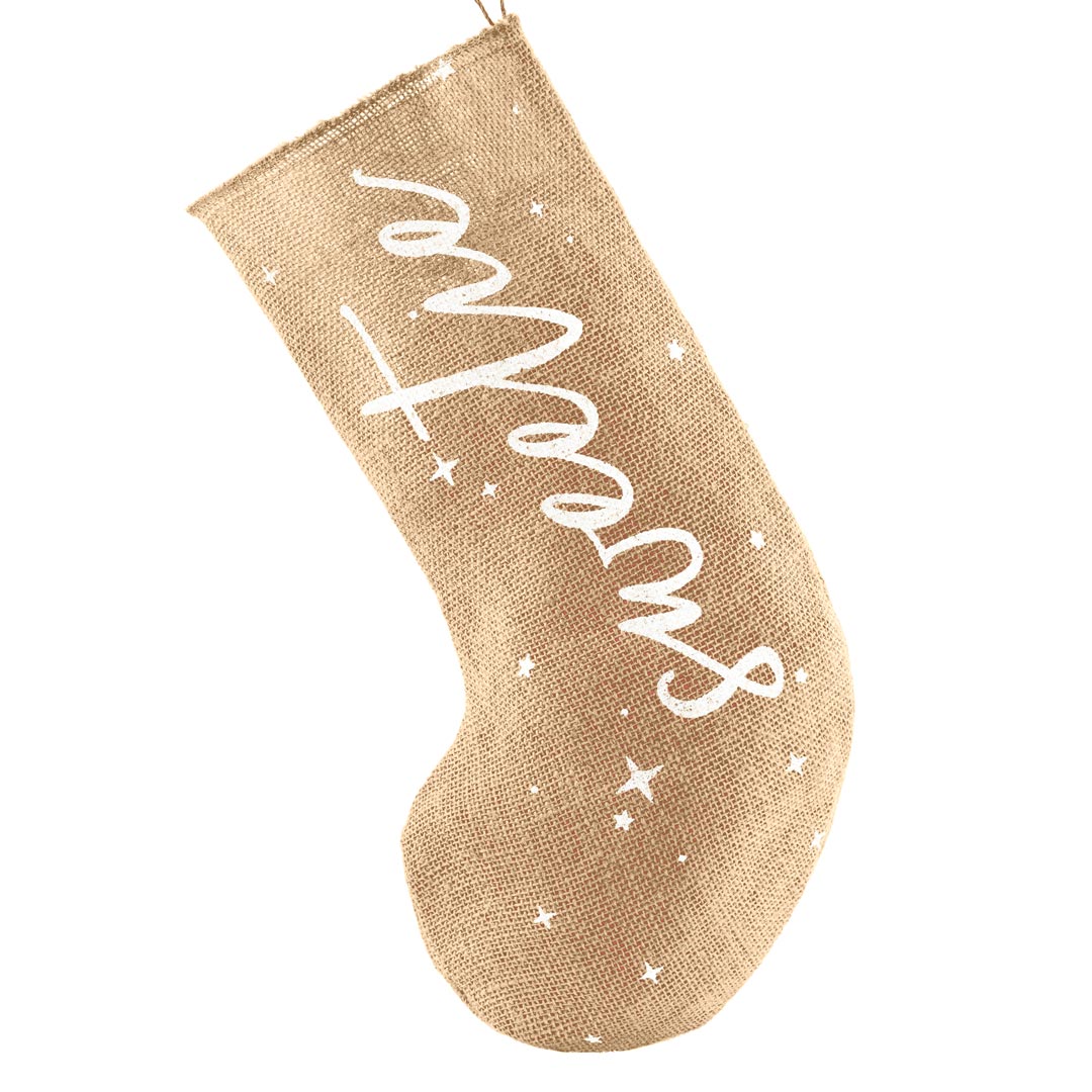 Calcetín de Navidad de yute con texto Sweety en blanco