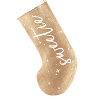 Calcetín de Navidad de yute con texto Sweety en blanco