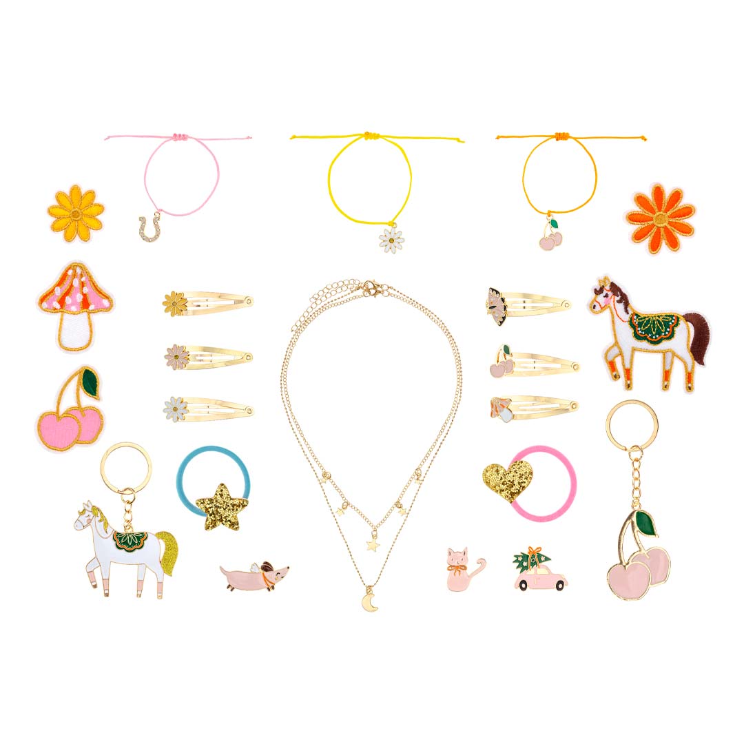 Accesorios sorpresa del calendario de adviento: horquillas, pulseras, collar y llavero