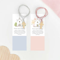 Colgante cruz de madera para comunión con marcapáginas de la colección iglesia. 