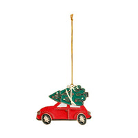 Detalle del colgante metálico con forma de coche rojo con árbol de Navidad, 9 cm