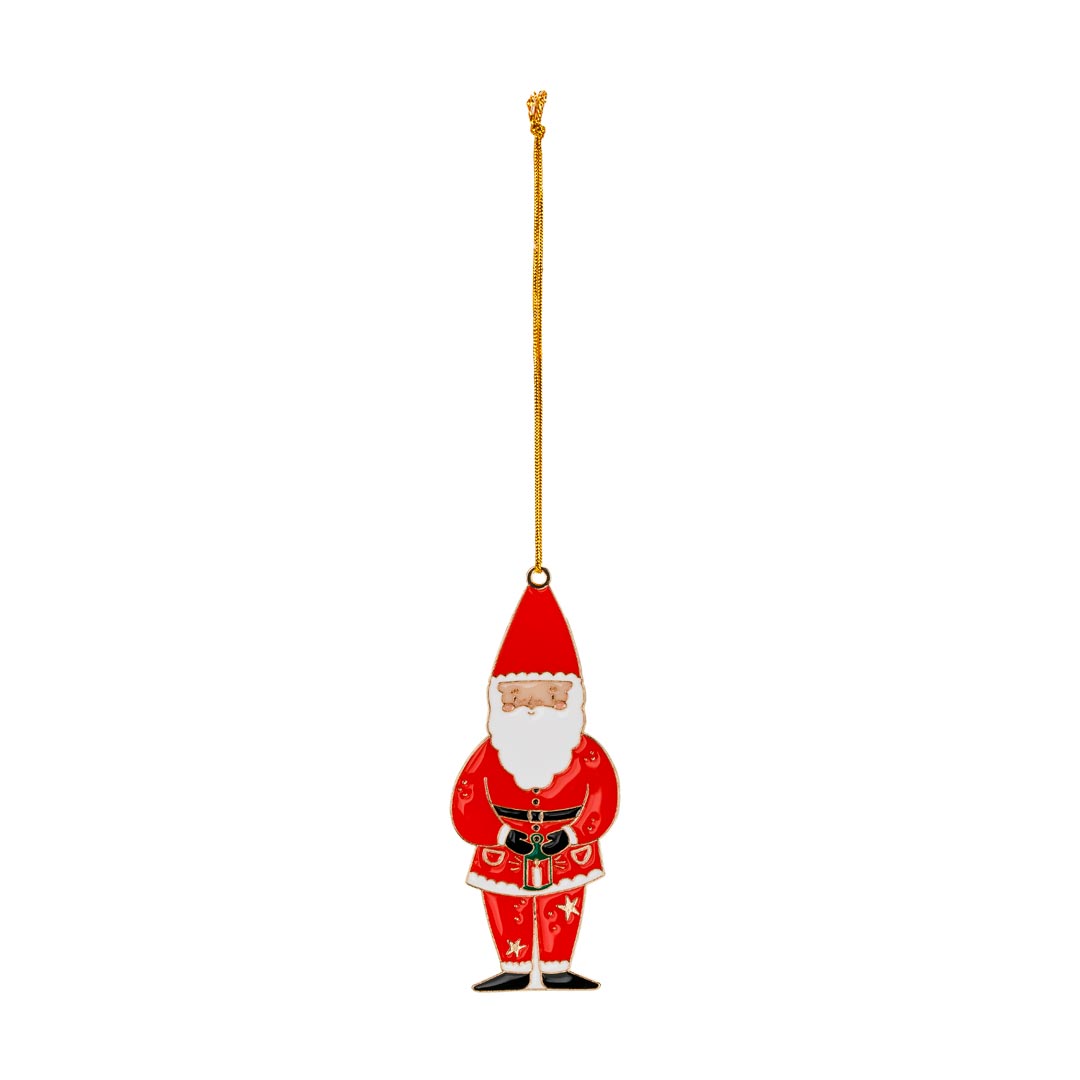 Detalle del colgante metálico con forma de Papá Noel, estampado a color, 10 cm