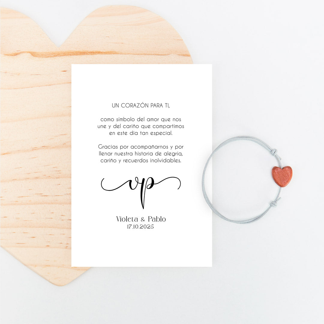 pulsera con tarjeta corazón para invitados de boda de la colección Eterna