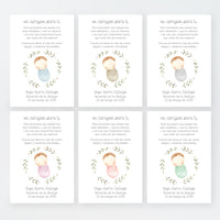 Tarjeta para invitados de bautizo que acompaña a la pulsera corazón. Diseño de la colección Rosquito Bebé. 