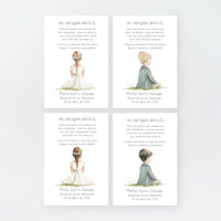 Tarjeta para invitados de comunión que acompaña a la pulsera corazón. Diseño de la colección boho. 