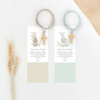 Colgante cruz de madera para bautizo con marcapáginas de la colección inicial. 