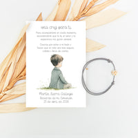 Pulsera cruz con tarjeta de la colección boho para invitados de comunión. 