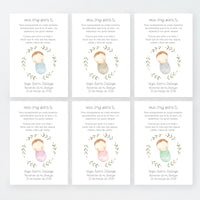 Tarjeta para invitados de bautizo que acompaña a la pulsera cruz. Diseño de la colección Rosquito Bebé. 