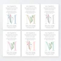 Tarjeta para invitados de comunión que acompaña a la pulsera cruz. Diseño de la colección Inicial. 