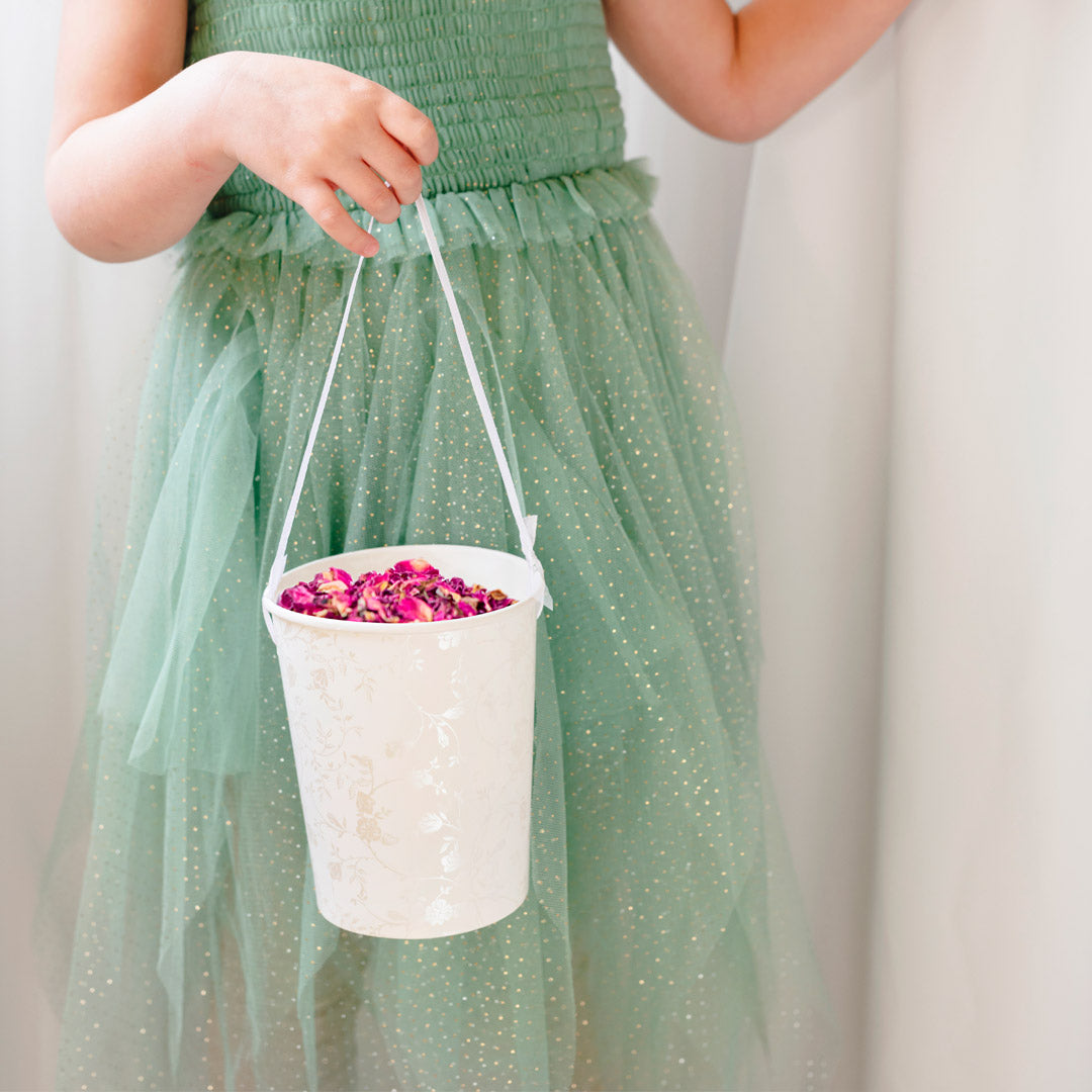 Cubo para Pétalos de Flores Blanco con Estampado Floral – Boda