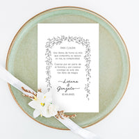 corazón de madera grabado con tarjeta de agradecimiento para damas de honor de Boda de la colección Bosque Secreto