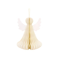 Detalle de la decoración de papel panal con forma de ángel en marfil y purpurina dorada, 24 cm