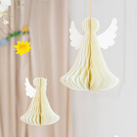 Decoración de papel panal con forma de ángel en marfil y purpurina dorada, 24 cm