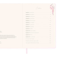 Interior del Diario de Nuestra Boda, wedding planner de 256 páginas con bolígrafo, tapa blanda.  Página Índice