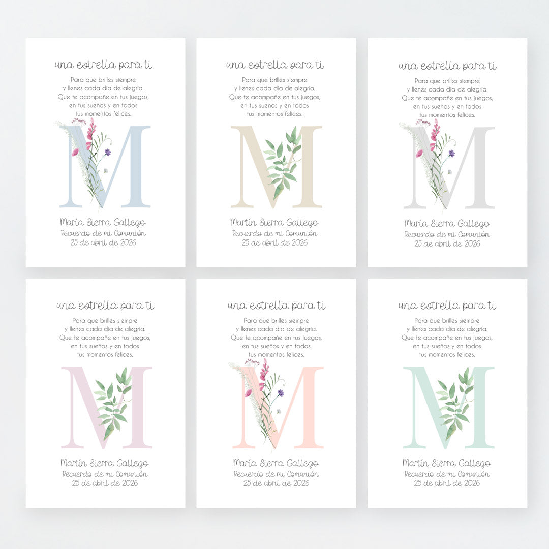 Tarjeta para invitados de comunión que acompaña a la pulsera infantil estrella . Diseño de la colección Inicial. 