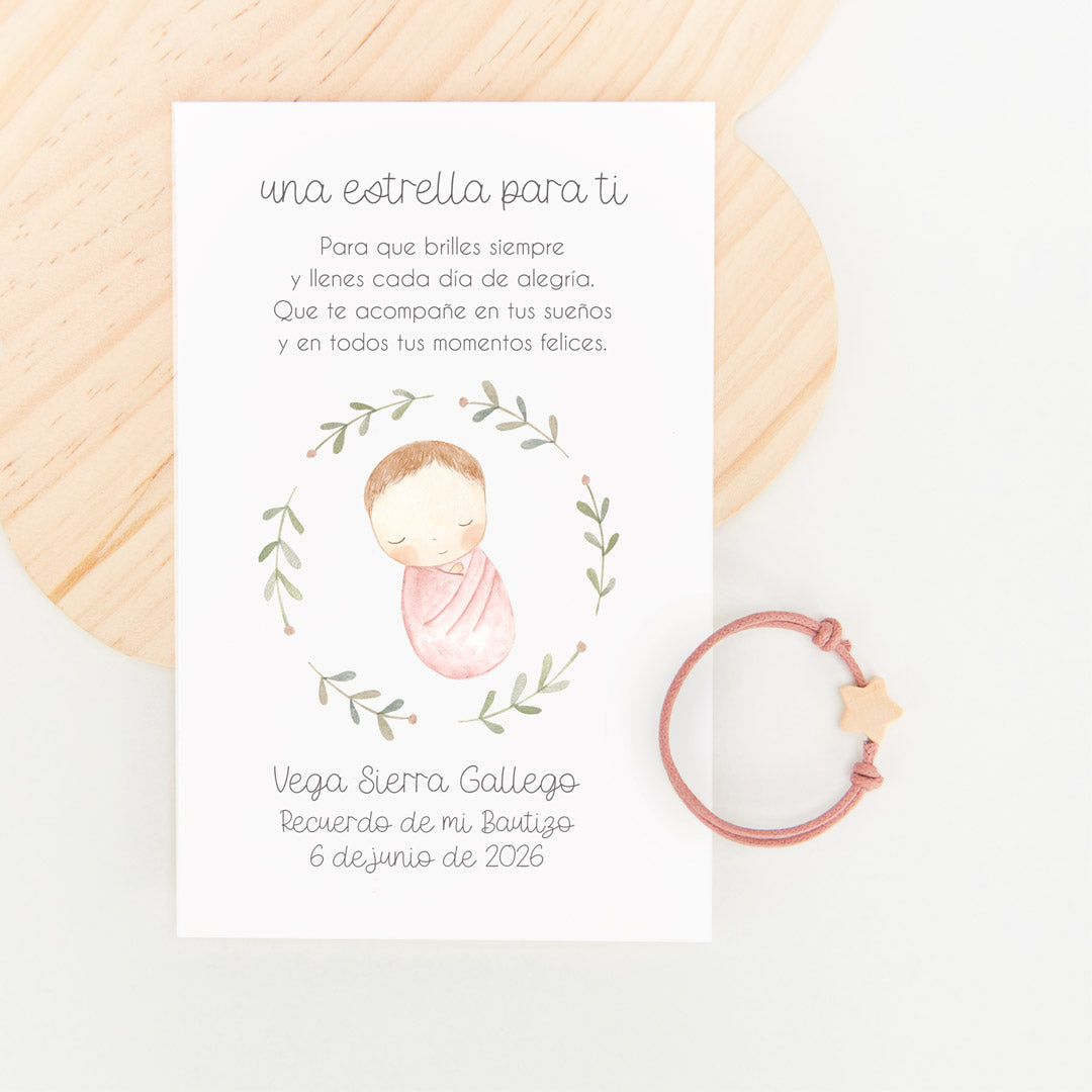 Pulsera Estrella para Niños con Tarjeta para Invitados de Bautizo