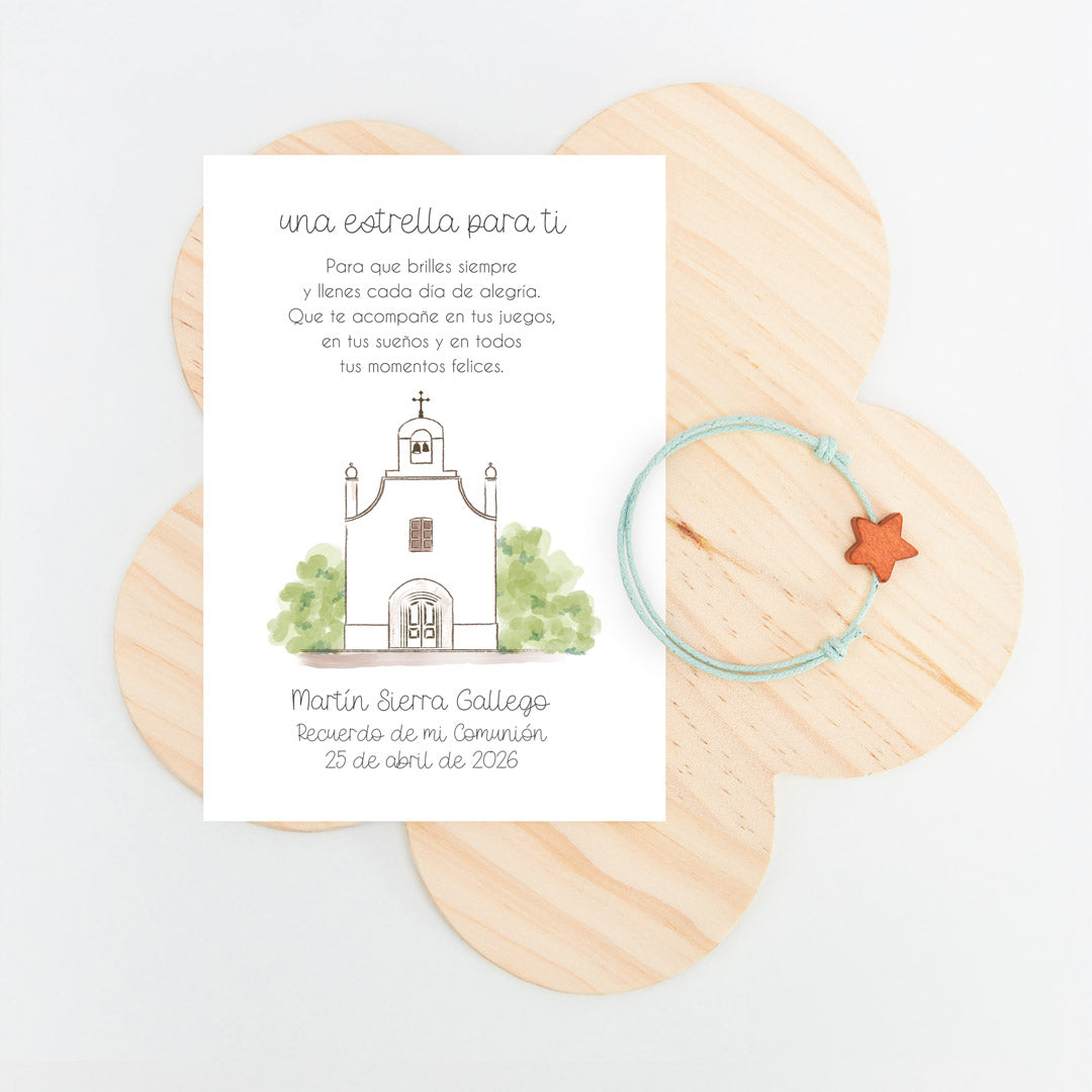 Pulsera Estrella para Niños con Tarjeta para Invitados de Comunión