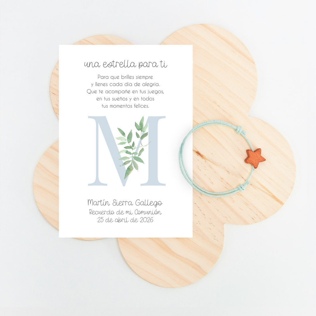 Pulsera Estrella para Niños con Tarjeta para Invitados de Comunión