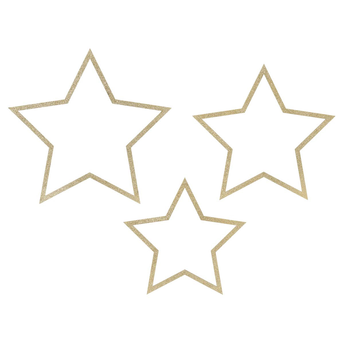 Detalle de estrella de madera dorada con purpurina. Adorno colgante incluido en el set de 3 unidades.