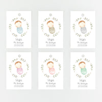 Colores disponibles para el pack de 15 etiquetas o pegatinas personalizadas de bautizo colección Rosquito Bebé
