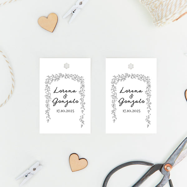 Pack de 15 etiquetas personalizadas Bosque Secreto con marco de ramas