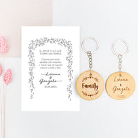 llavero con tarjeta family para invitados de boda de la colección Bosque Secreto